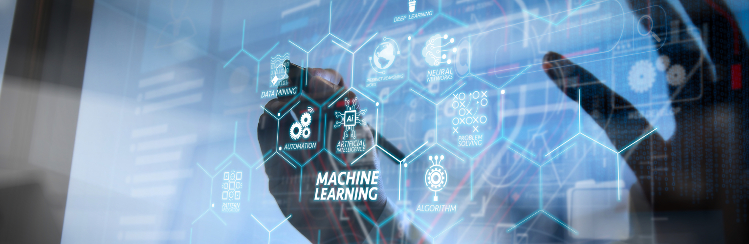 Abstract digital network of connected data points representing AI and data analytics