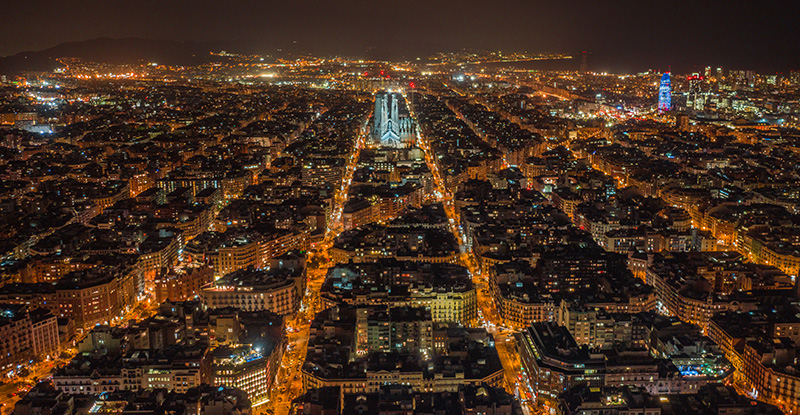 image of aerial view of an urban scene with city lights
