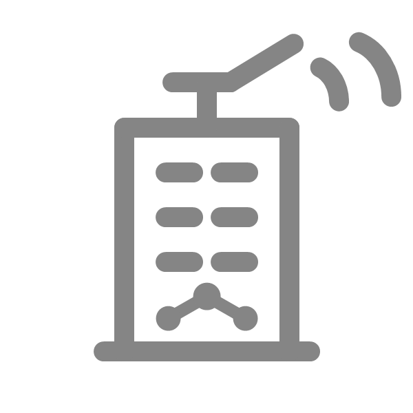Solution icon showing fixed wireless access delivered to multi-tenant buildings and distributed through existing in-building wiring.