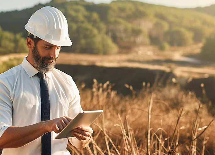 Engineer using the app from a tablet