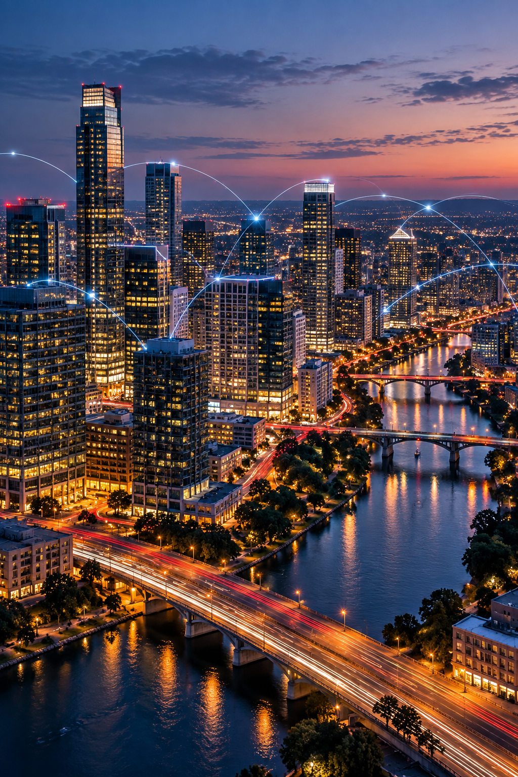 Aerial view of city lights for WISPAPALOOZA 2026